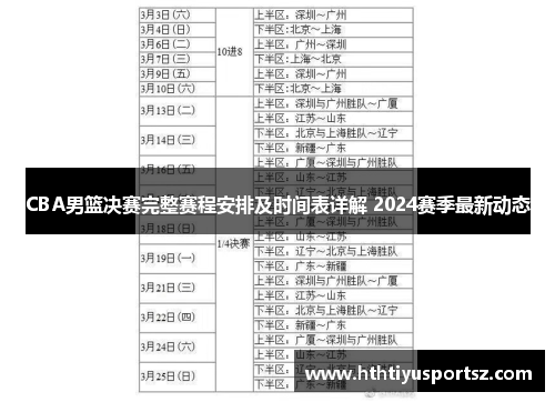 CBA男篮决赛完整赛程安排及时间表详解 2024赛季最新动态